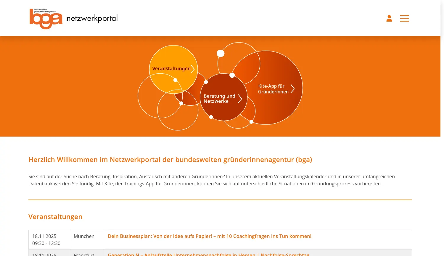 Website der Firma bundesweite gründerinnenagentur (bga)