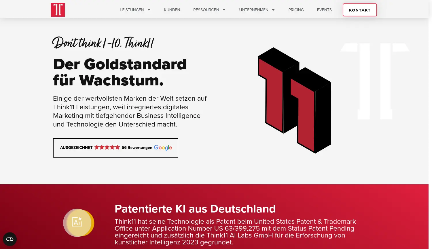 Website der Firma Think11 GmbH