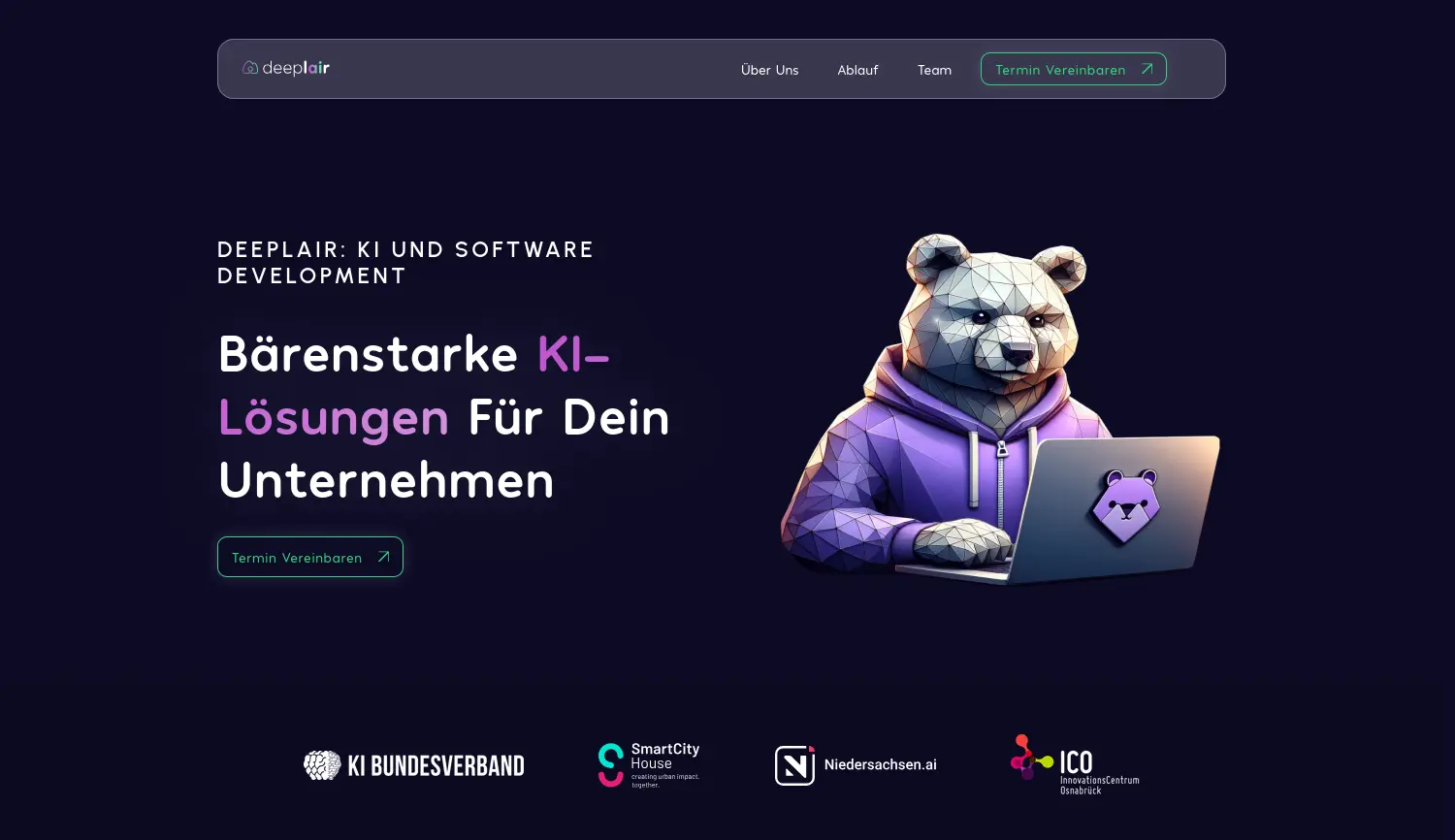 Website der Firma deeplair GmbH