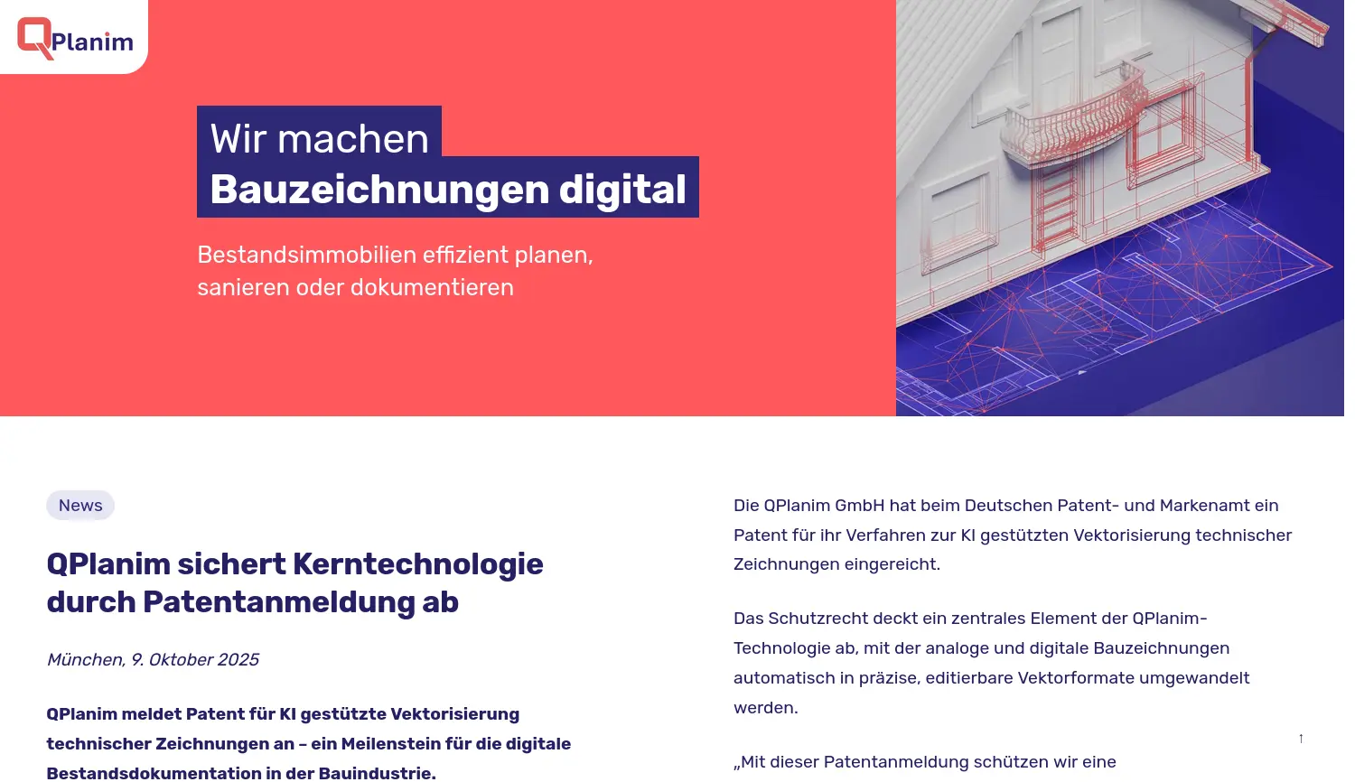 Website der Firma QPlanim GmbH