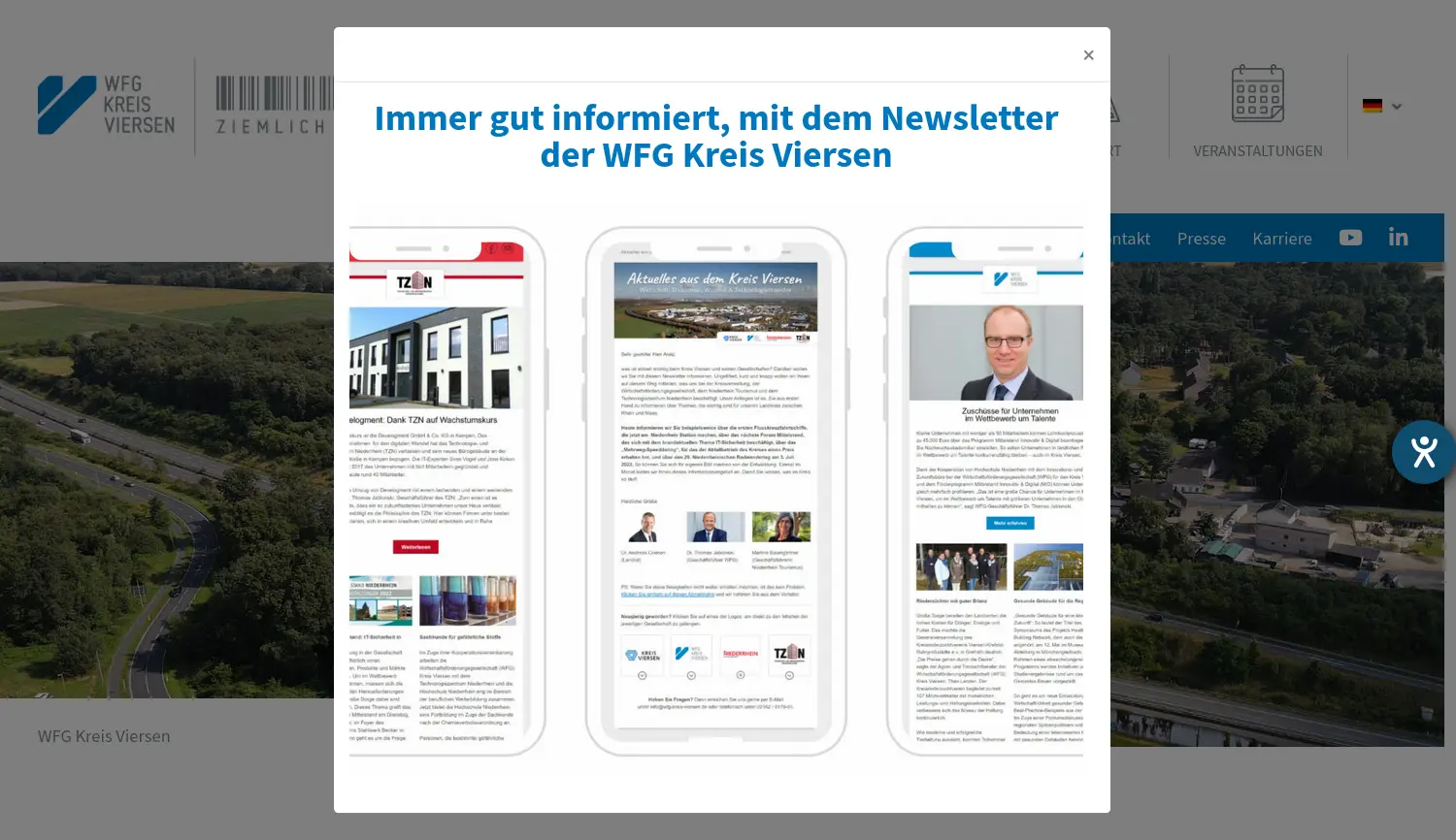 Website der Firma Wirtschaftsförderungsgesellschaft für den Kreis Viersen mbH