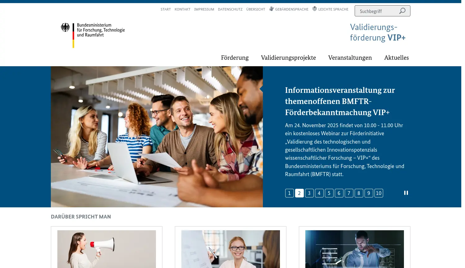 Website der Firma Validierungsförderung VIP+