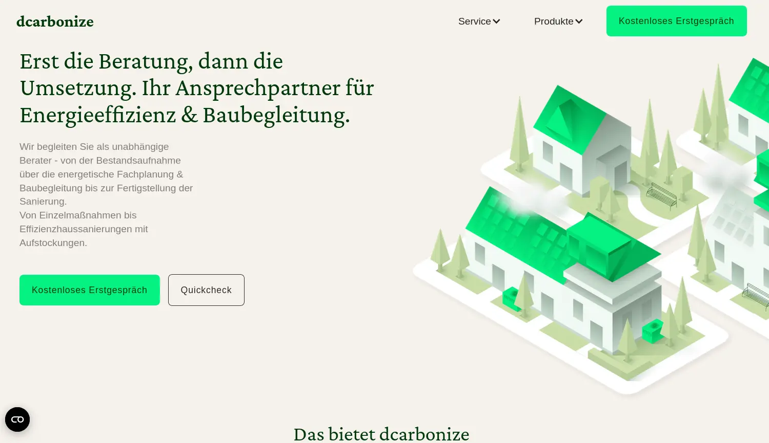 Website der Firma dcarbonize GmbH