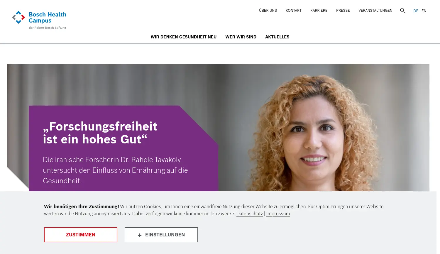 Website der Firma Bosch Health Campus GmbH