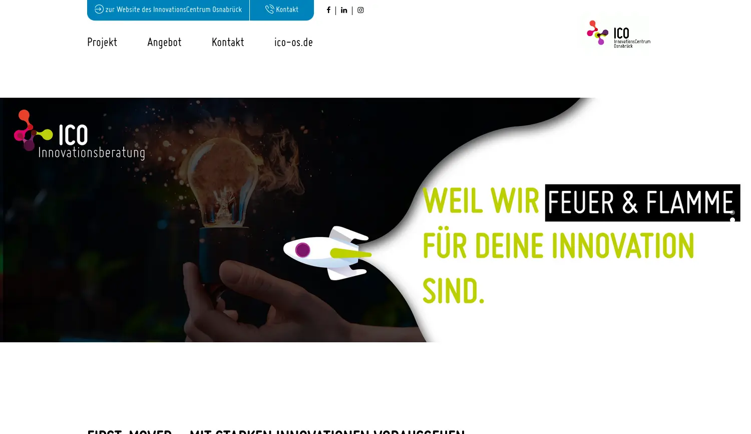 Website der Firma ICO InnovationsCentrum Osnabrück GmbH