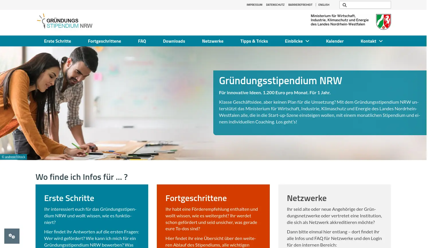 Website der Firma Land Nordrhein-Westfalen, Ministerium für Wirtschaft, Industrie, Klimaschutz und Energie