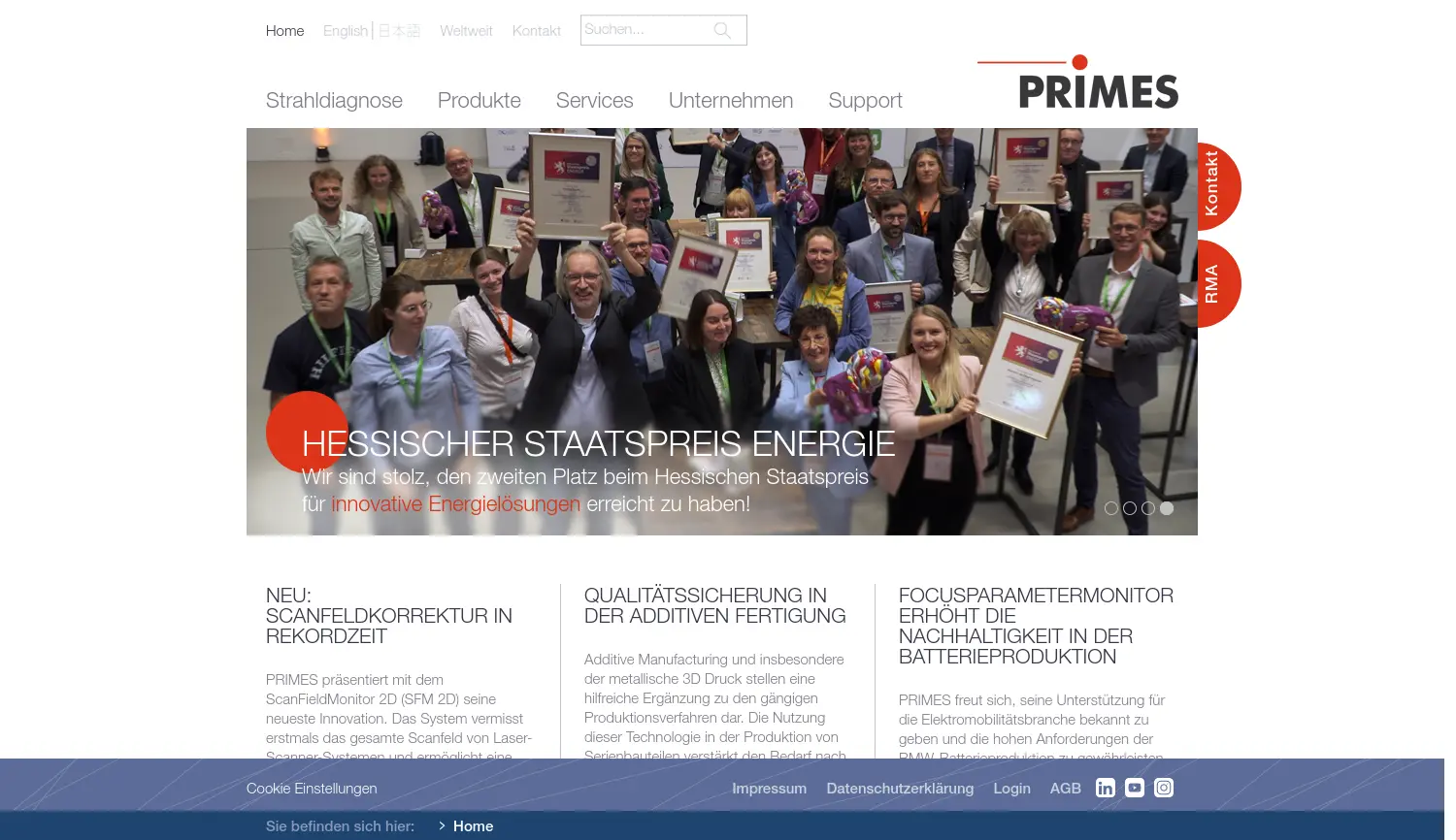 Website der Firma PRIMES GmbH