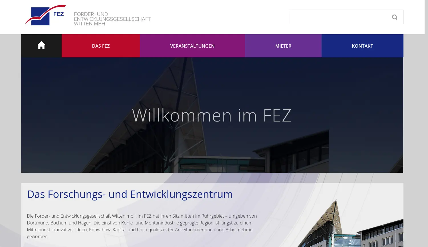 Website der Firma Förder- und Entwicklungsgesellschaft Witten mbH im FEZ