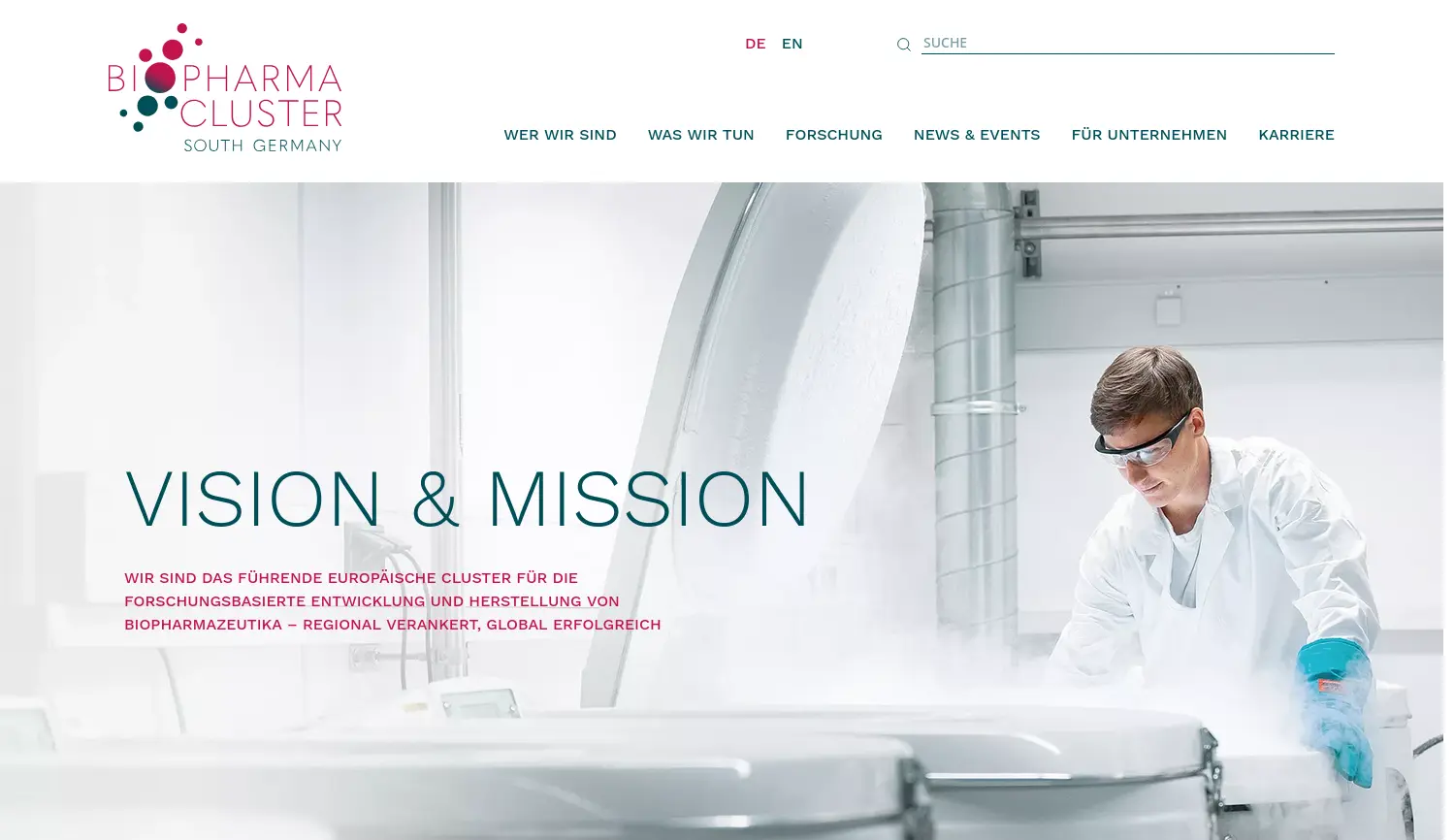 Website der Firma BioPharma Cluster South Germany e.V.