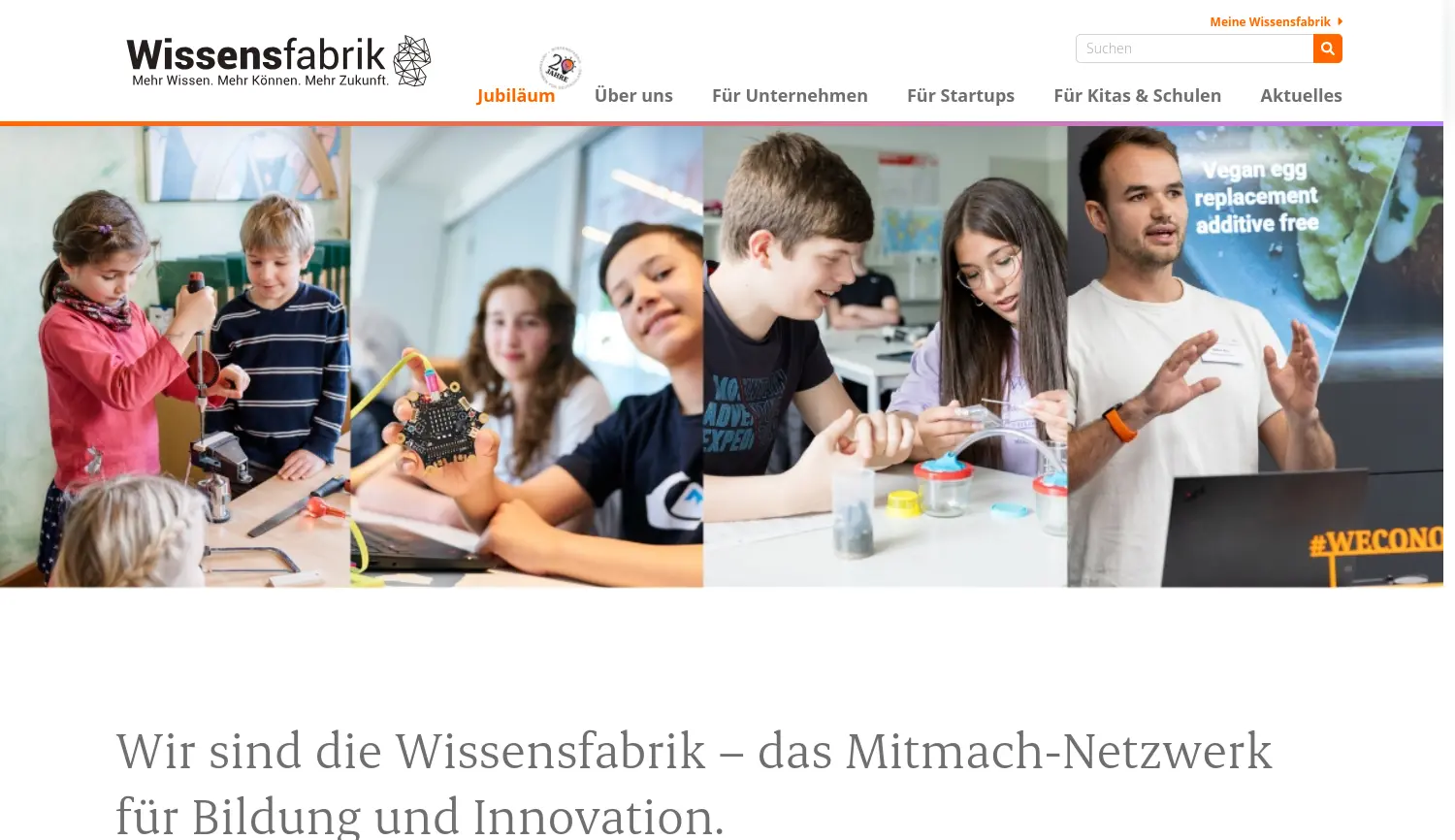 Website der Firma Wissensfabrik – Unternehmen für Deutschland e.V.