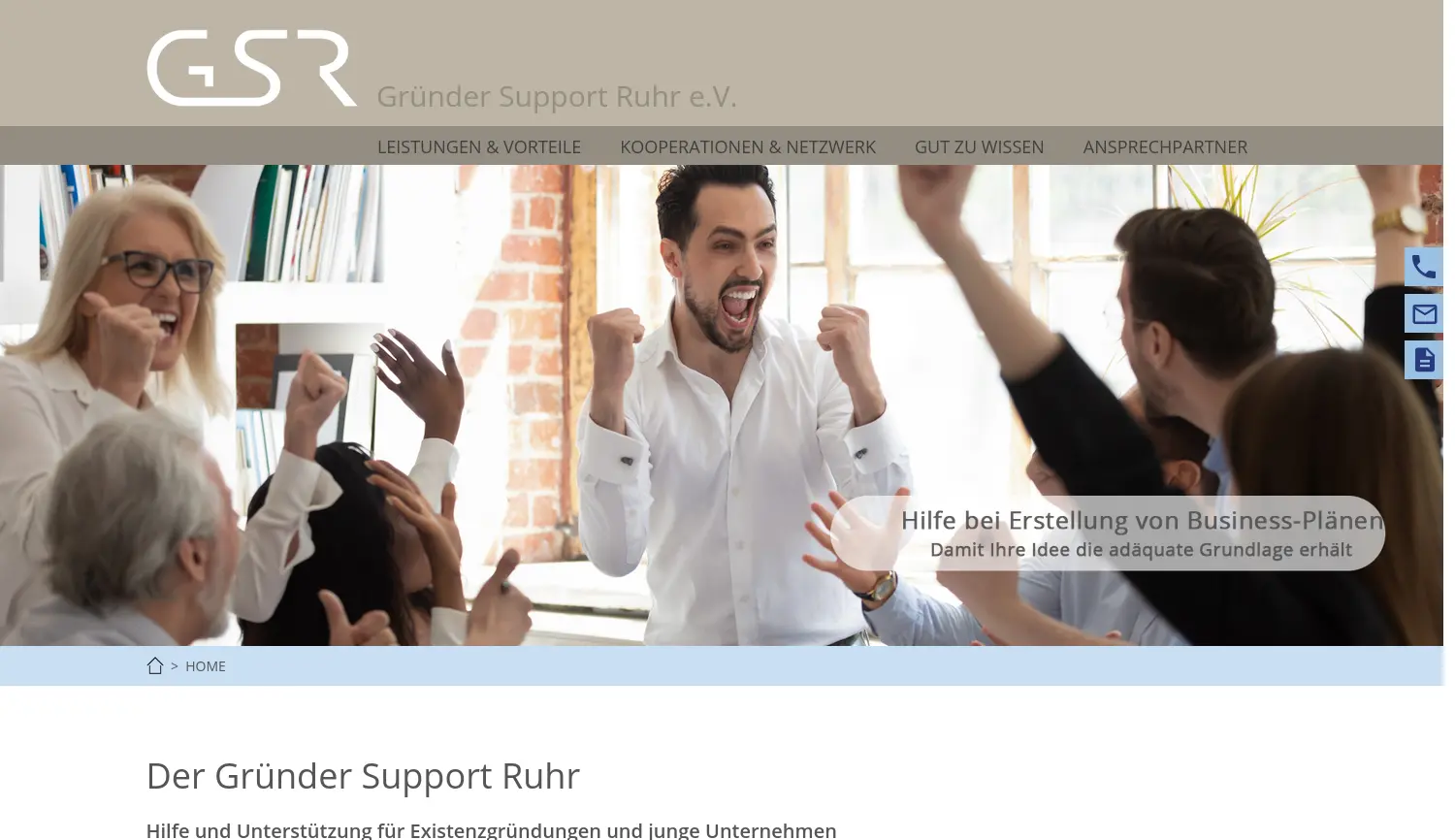 Website der Firma Gründer Support Ruhr e.V.
