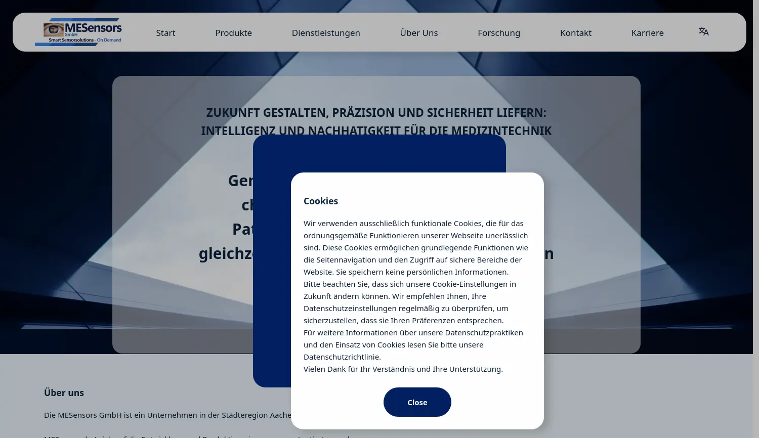 Website der Firma MESensors GmbH