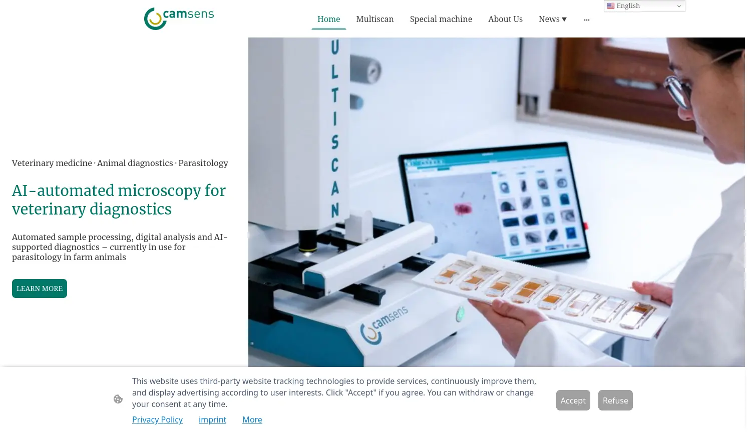 Website der Firma CAM SENS GmbH