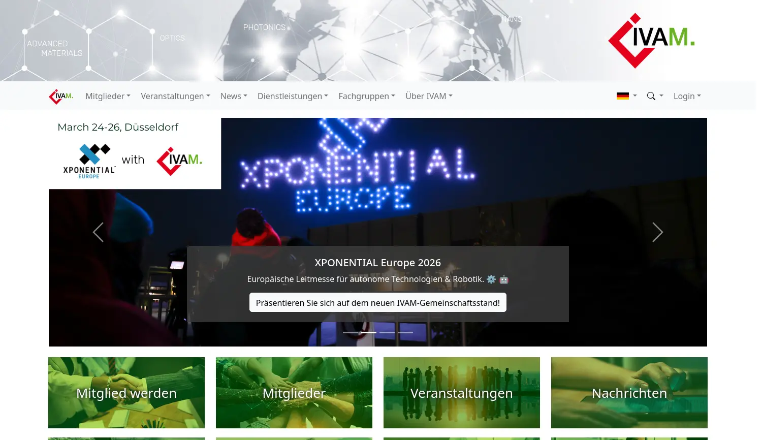 Website der Firma IVAM e.V. Fachverband für Mikrotechnik