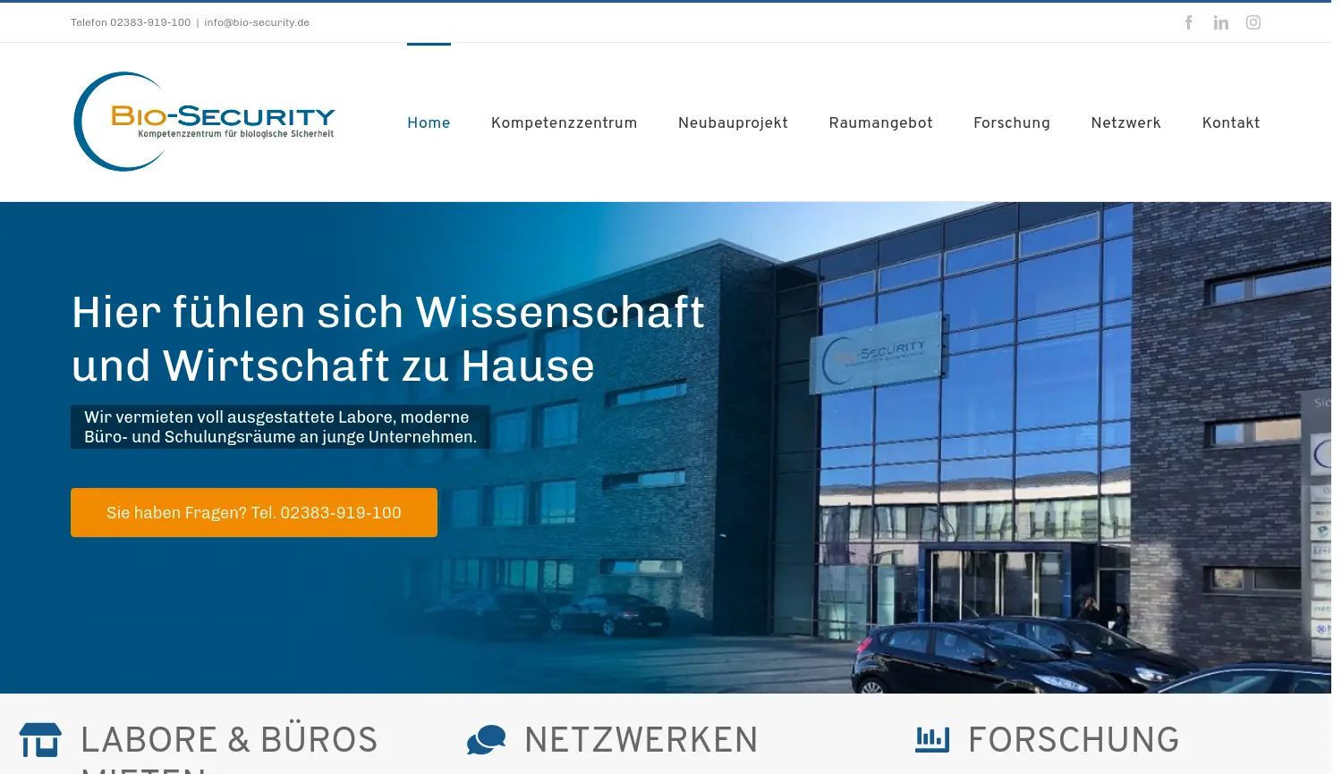 Website der Firma Bio-Security Management GmbH