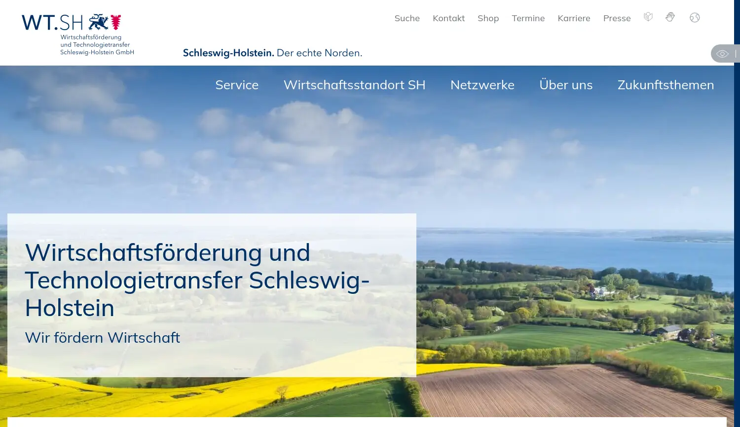 Website der Firma WTSH Wirtschaftsförderung und Technologietransfer Schleswig-Holstein GmbH