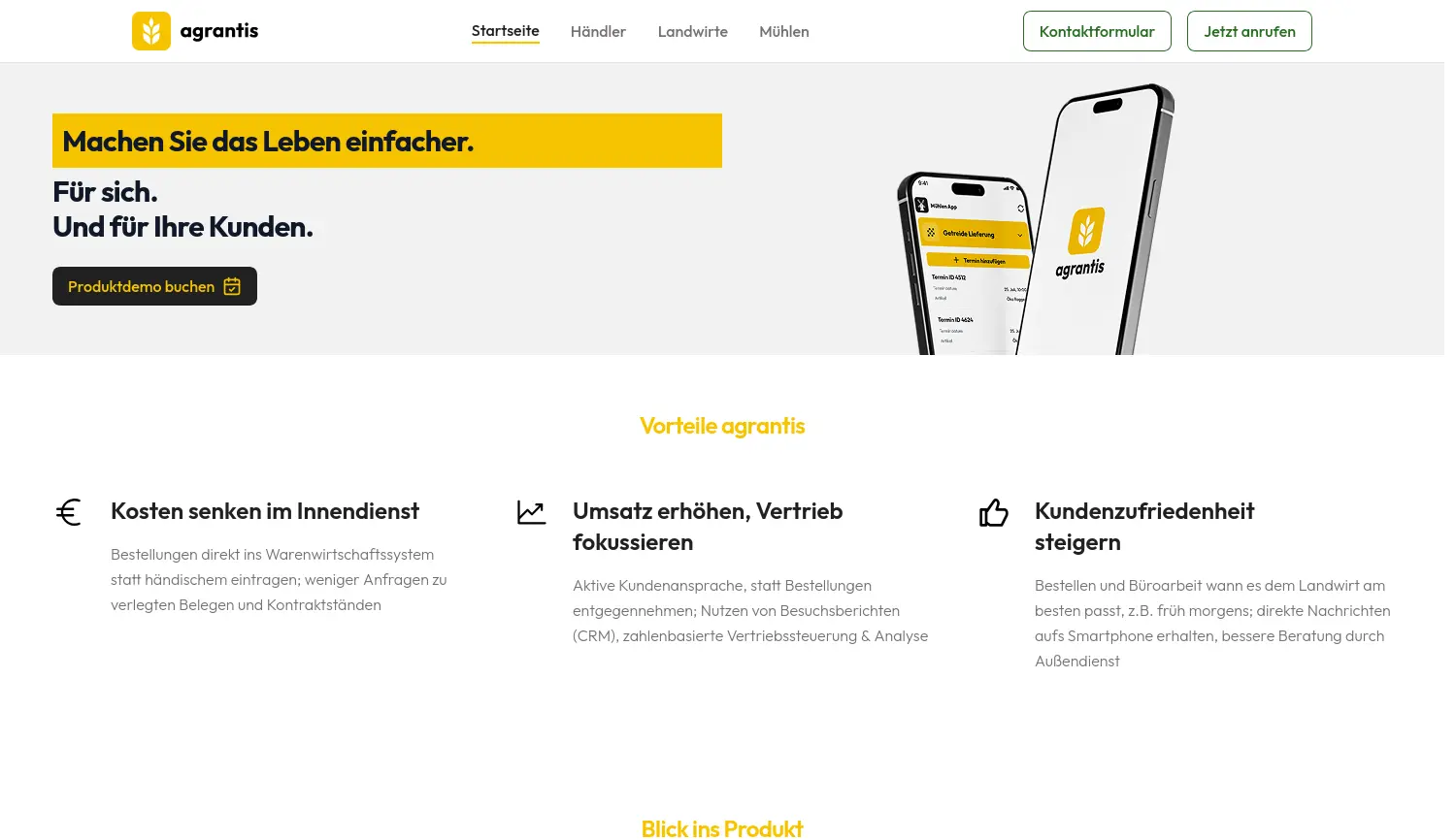 Website der Firma agrantis GmbH