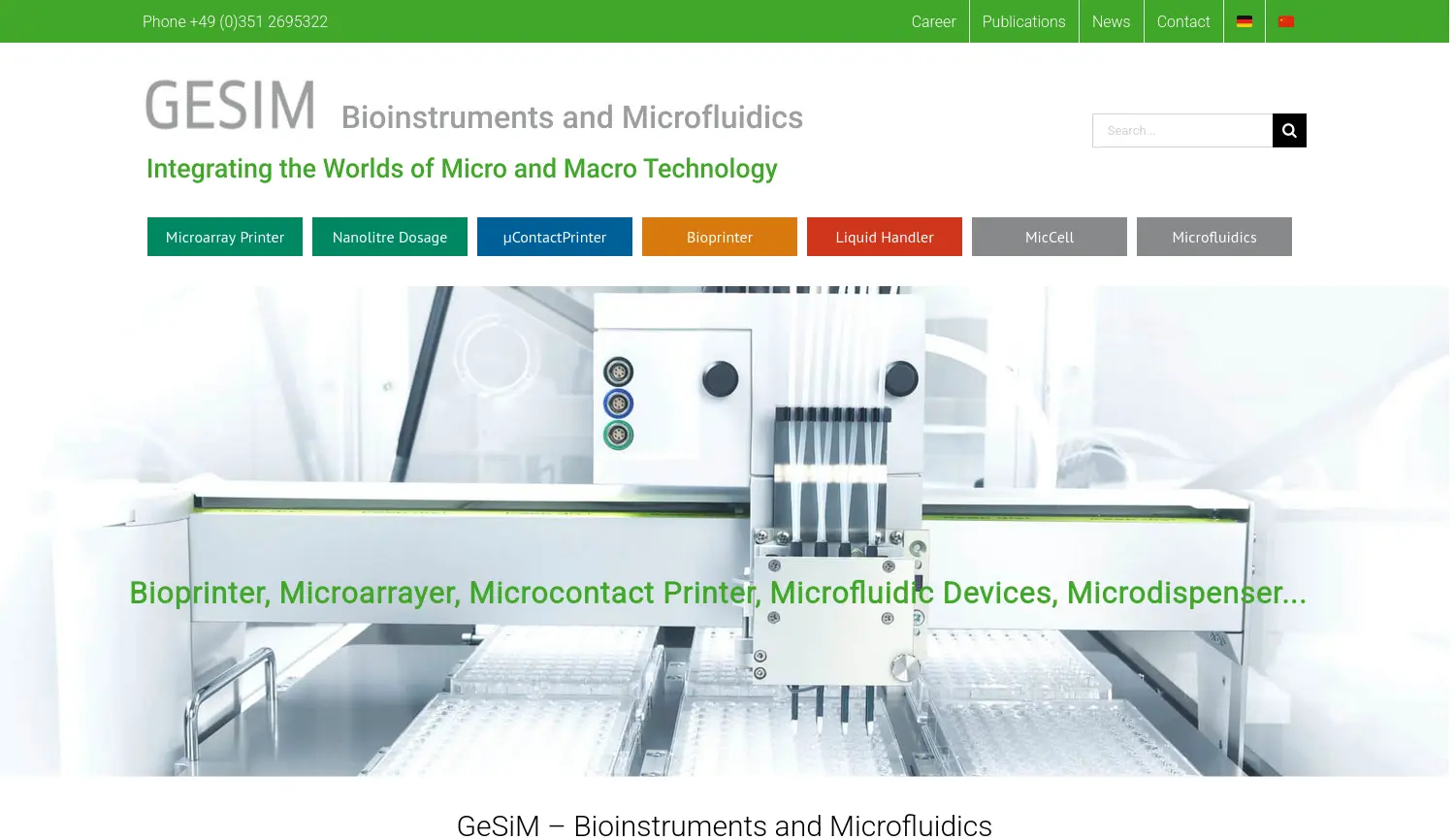 Website der Firma GeSiM – Gesellschaft für Silizium-Mikrosysteme mbH
