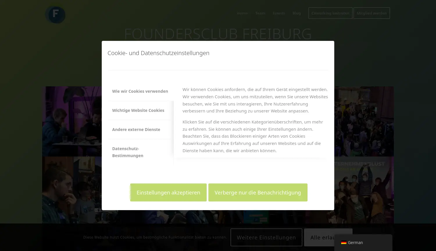 Website der Firma Foundersclub Freiburg e.V.