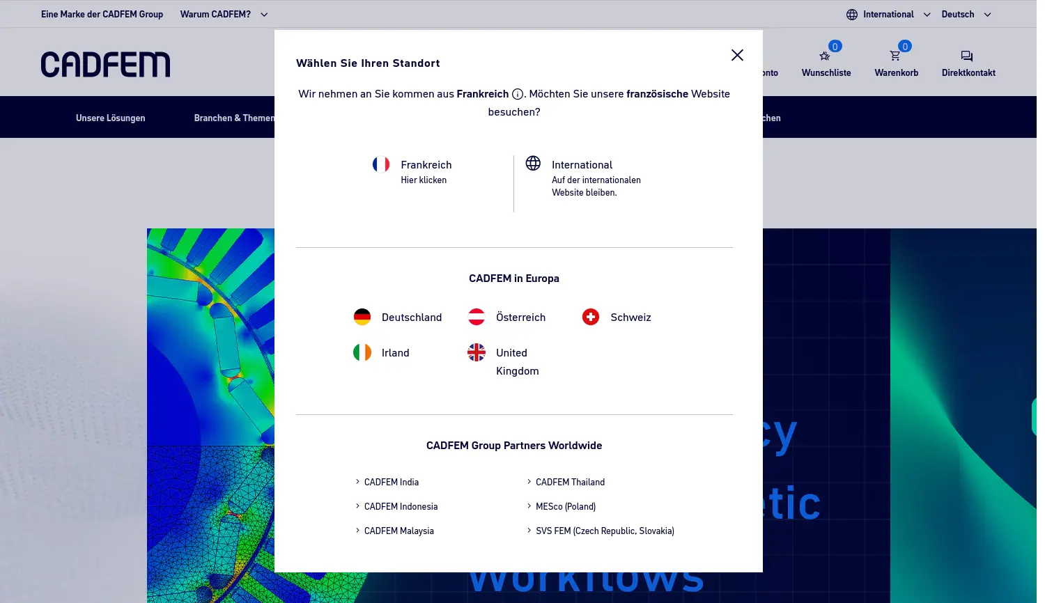Website der Firma CADFEM Germany GmbH