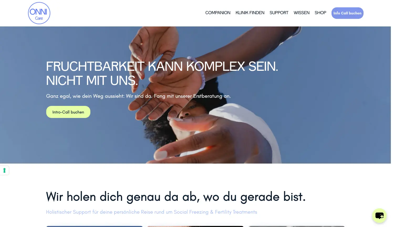 Website der Firma Onni Care