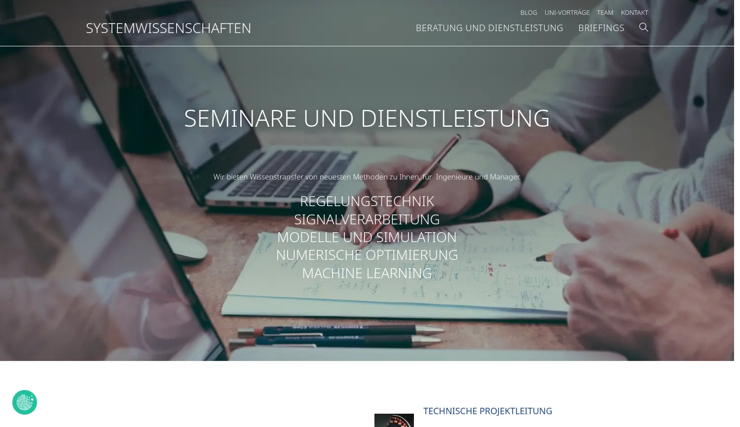 Website der Firma TTI GmbH, Systemwissenschaften TGU