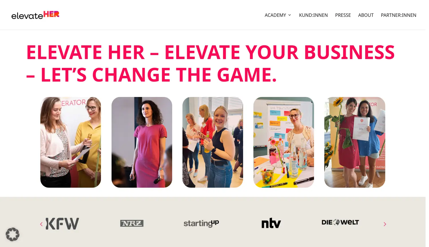 Website der Firma elevateHER® Inh. Ekaterina Arlt-Kalthoff