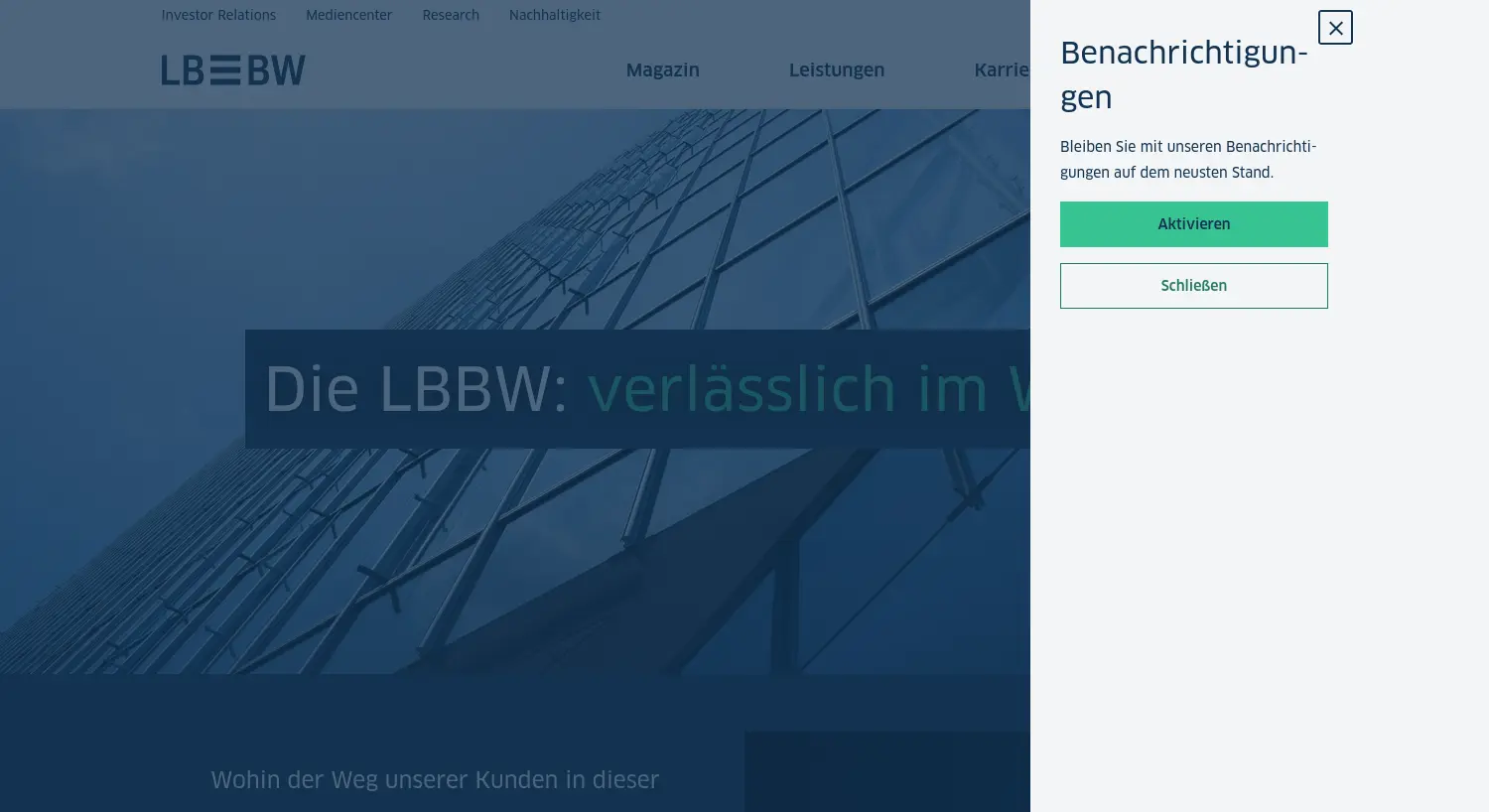 Website der Firma Landesbank Baden-Württemberg Anstalt des öffentlichen Rechts