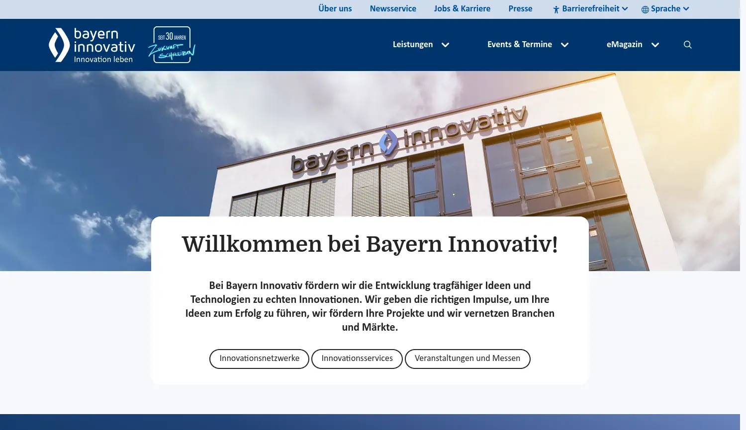 Website der Firma Bayern Innovativ GmbH