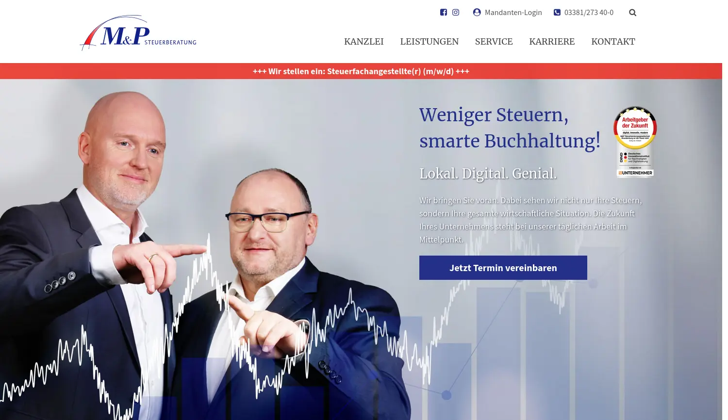 Website der Firma M&P Steuerberatungsgesellschaft mbH Brandenburg an der Havel