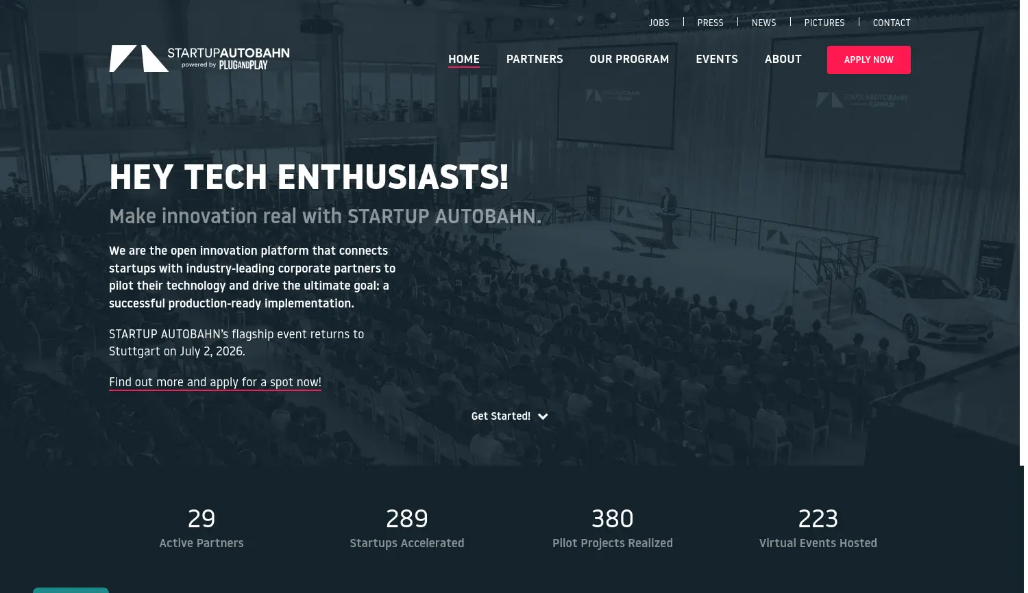 Website der Firma Plug & Play Germany GmbH
