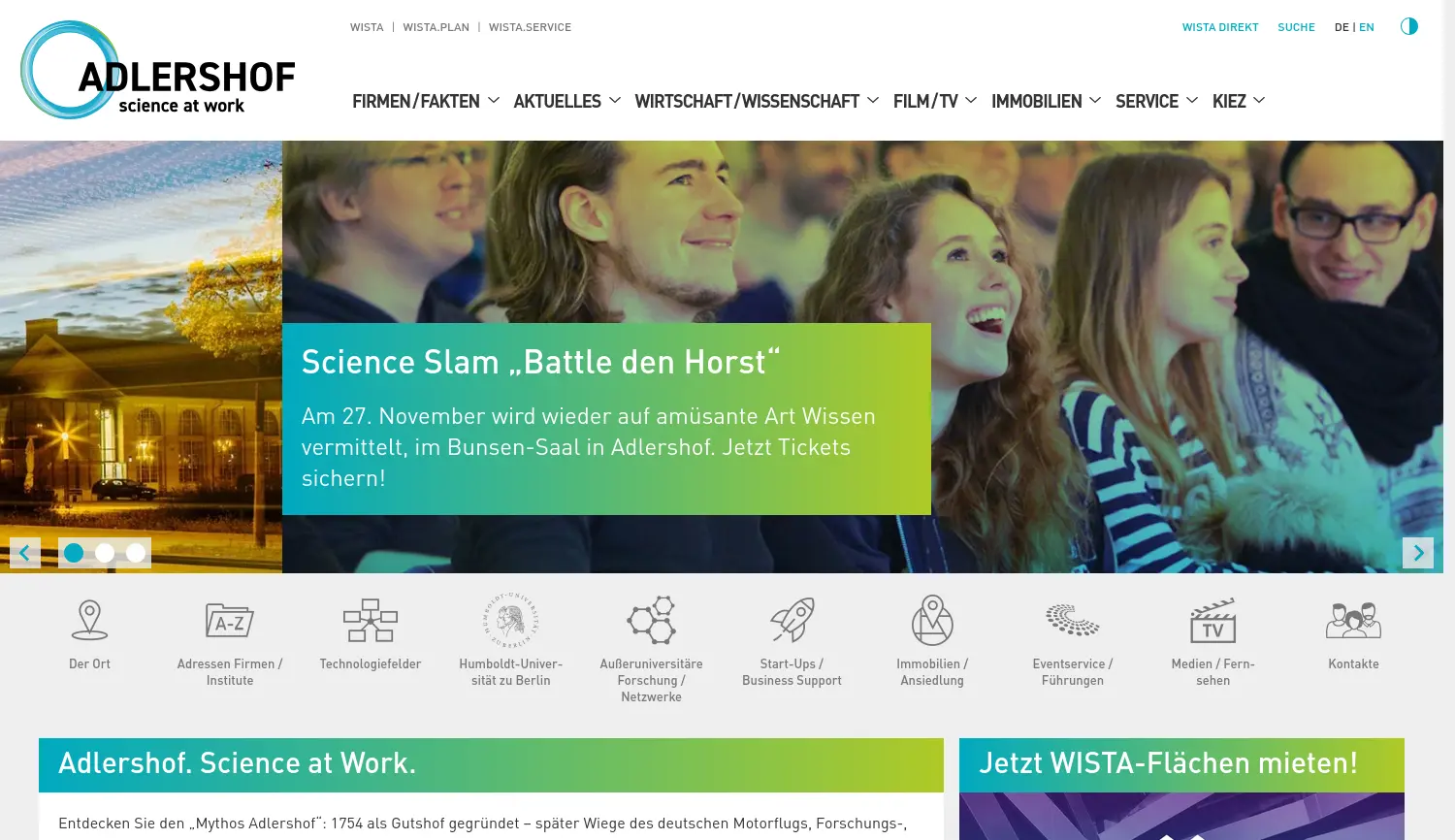 Website der Firma WISTA Management GmbH