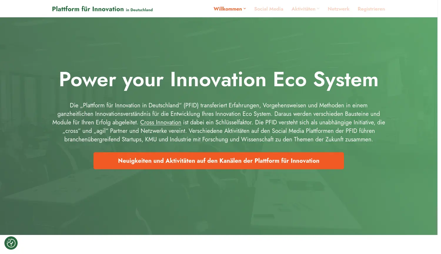 Website der Firma Plattform für Innovation Deutschland (PFID)