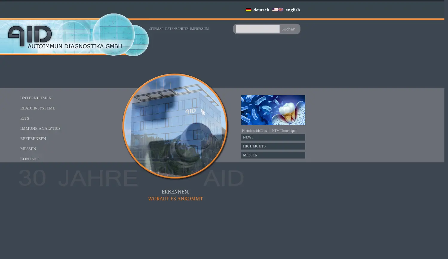 Website der Firma AID AUTOIMMUN DIAGNOSTIKA GMBH