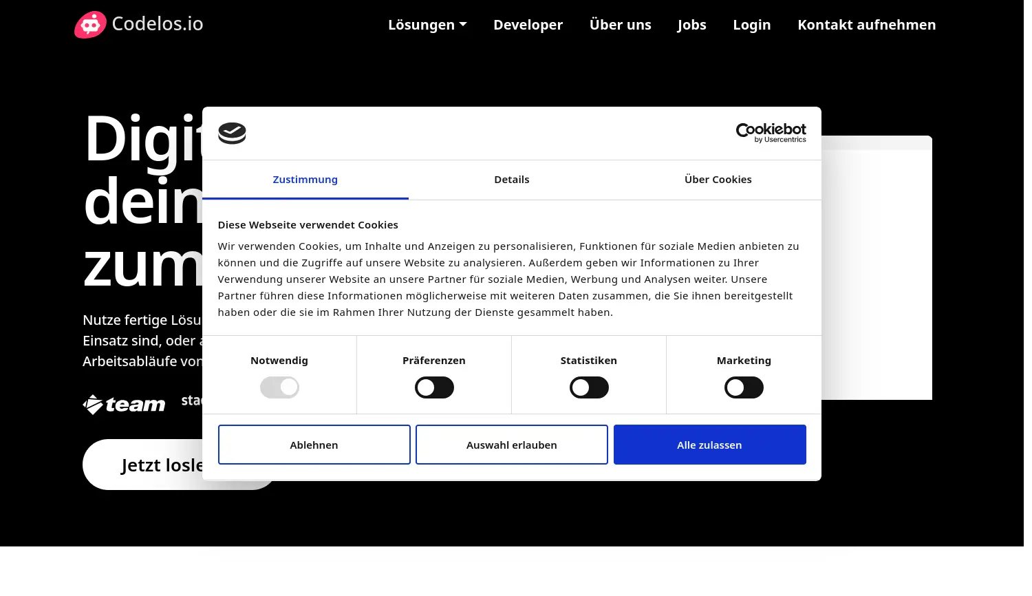 Website der Firma Codelos.io GmbH