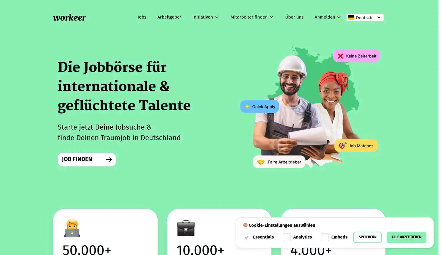 Website der Firma workeer gGmbH