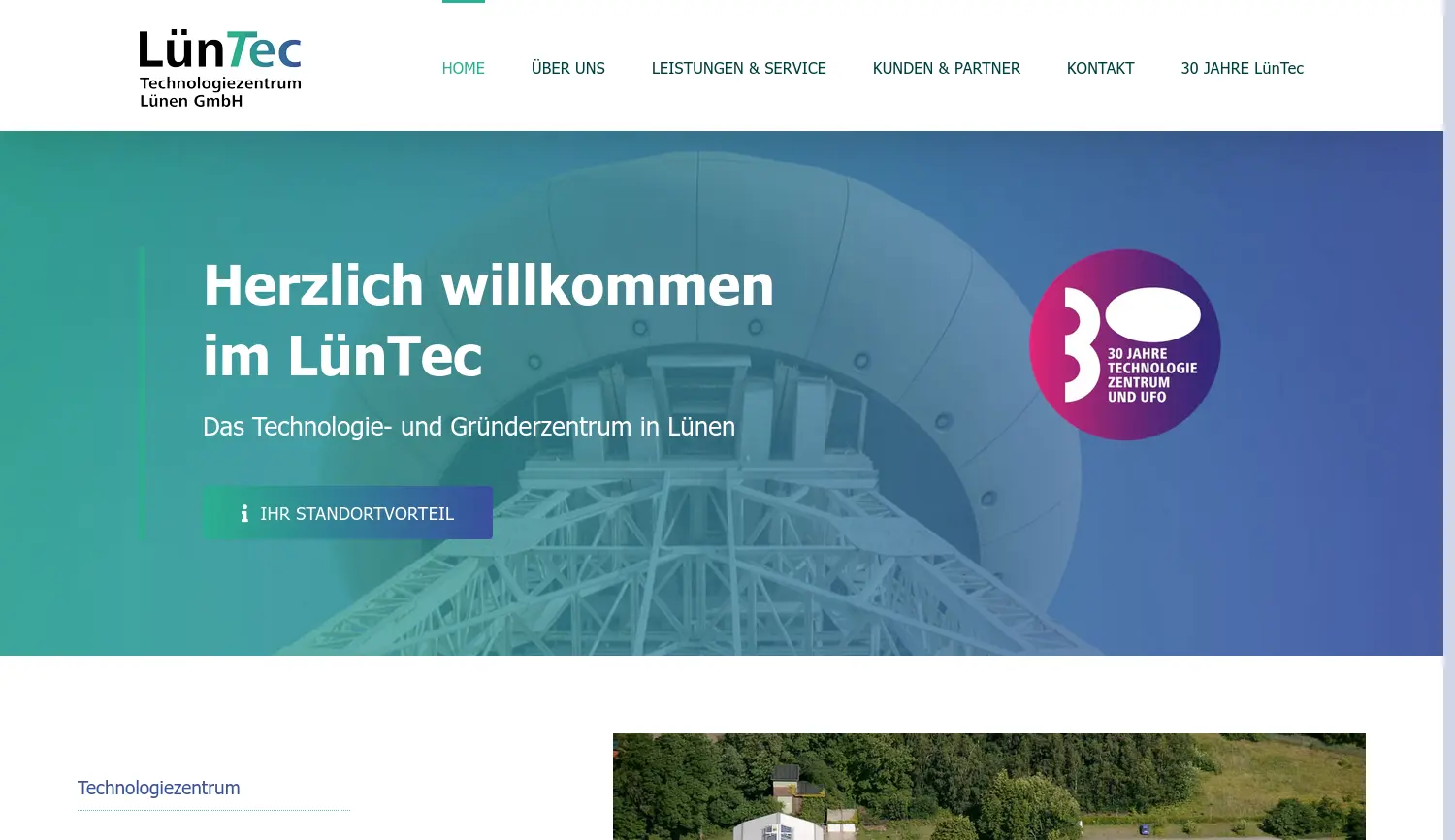 Website der Firma LünTec-Technologiezentrum Lünen GmbH