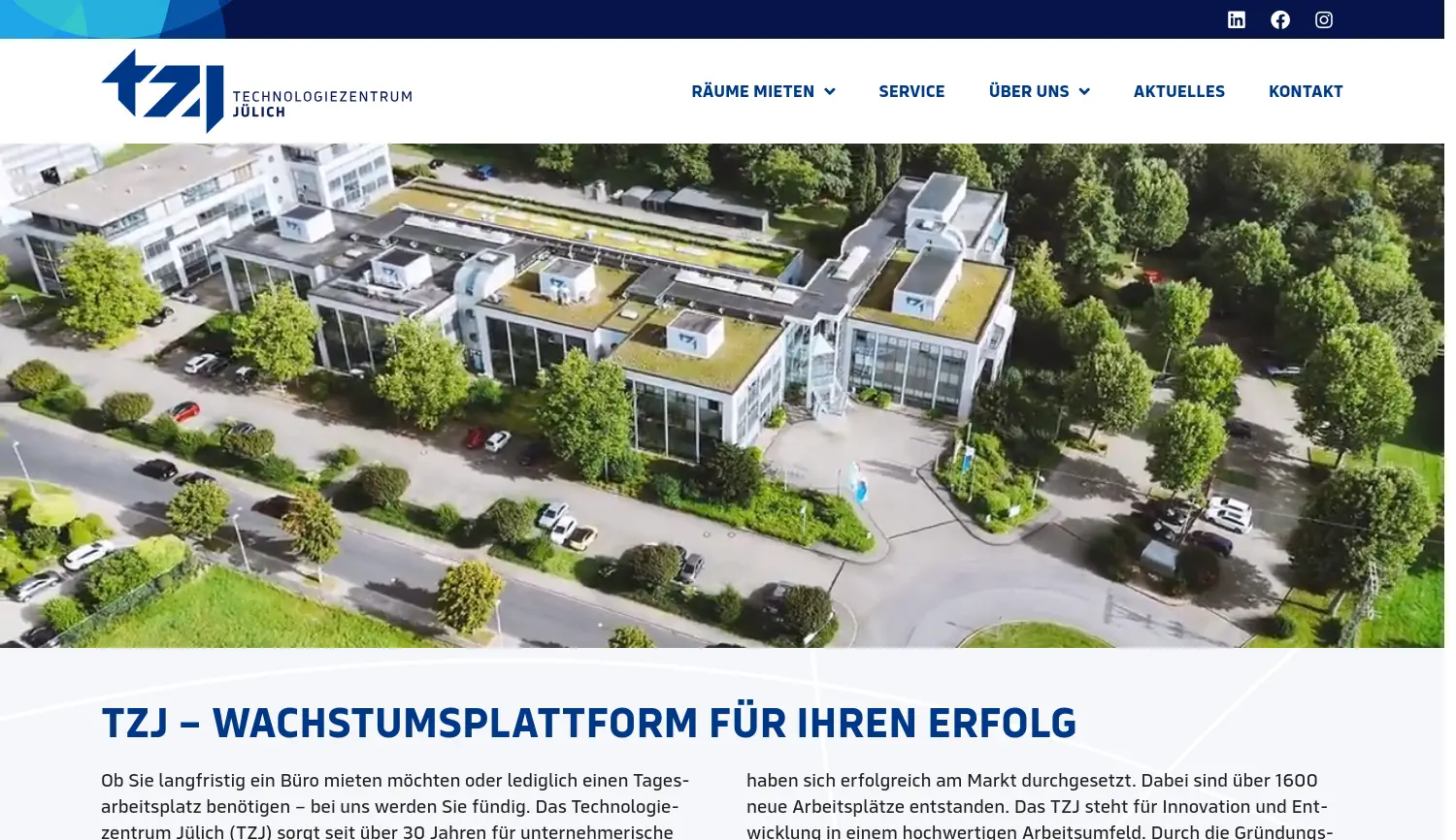 Website der Firma Technologiezentrum Jülich GmbH