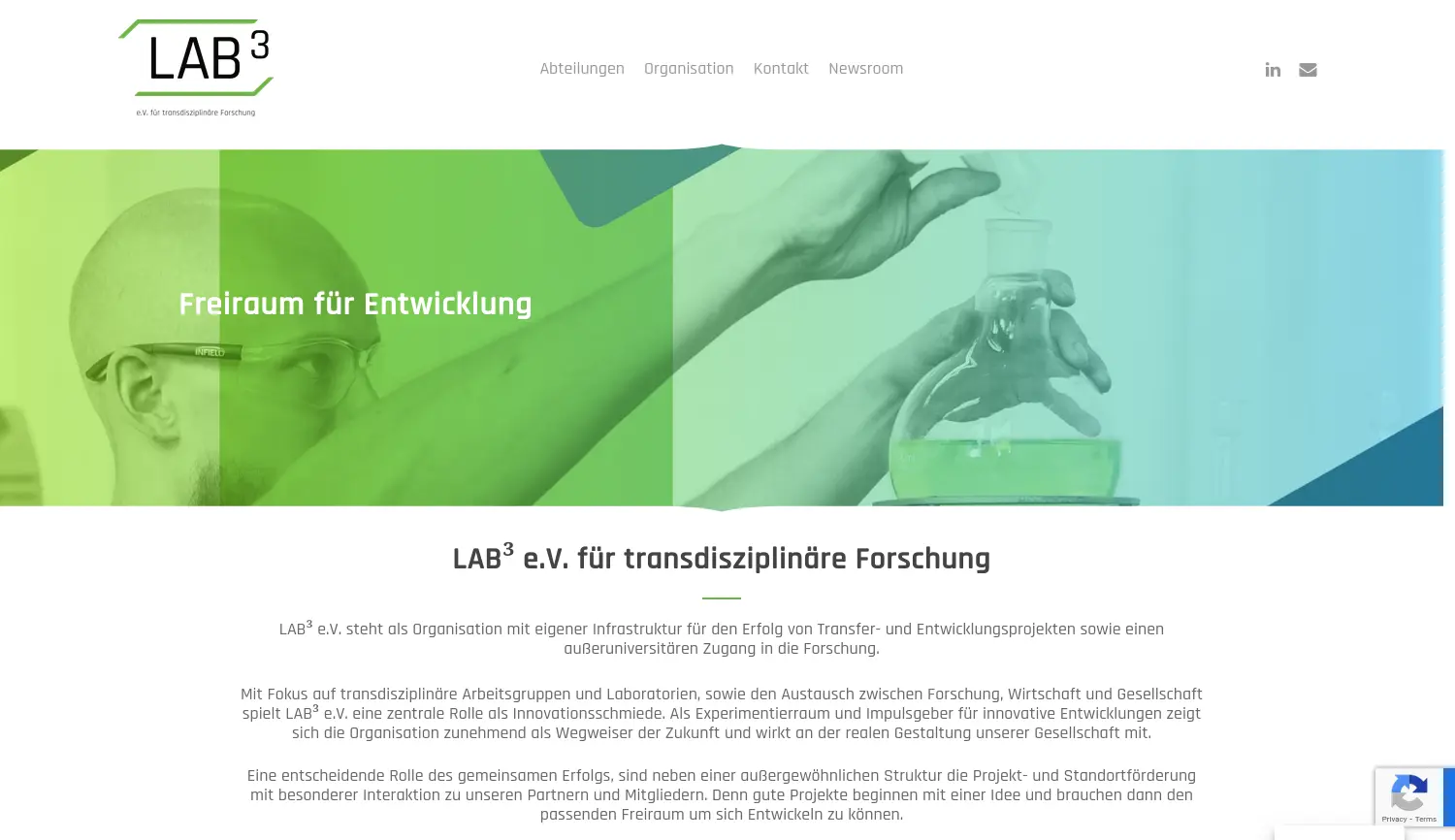 Website der Firma LAB³ e.V. für transdisziplinäre Forschung