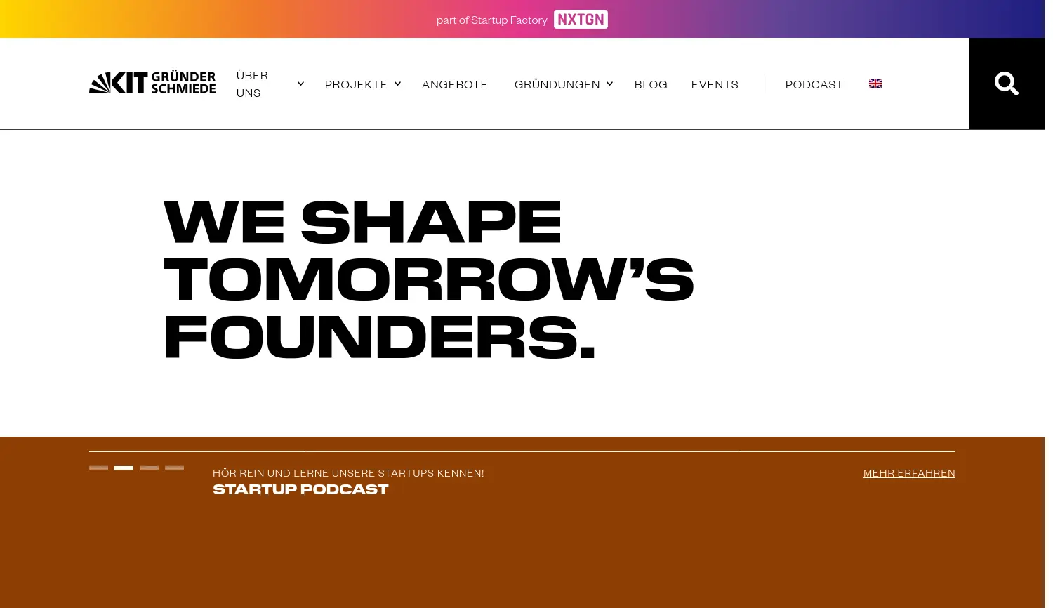 Website der Firma Karlsruher Institut für Technologie (als Träger der KIT-Gründerschmiede)