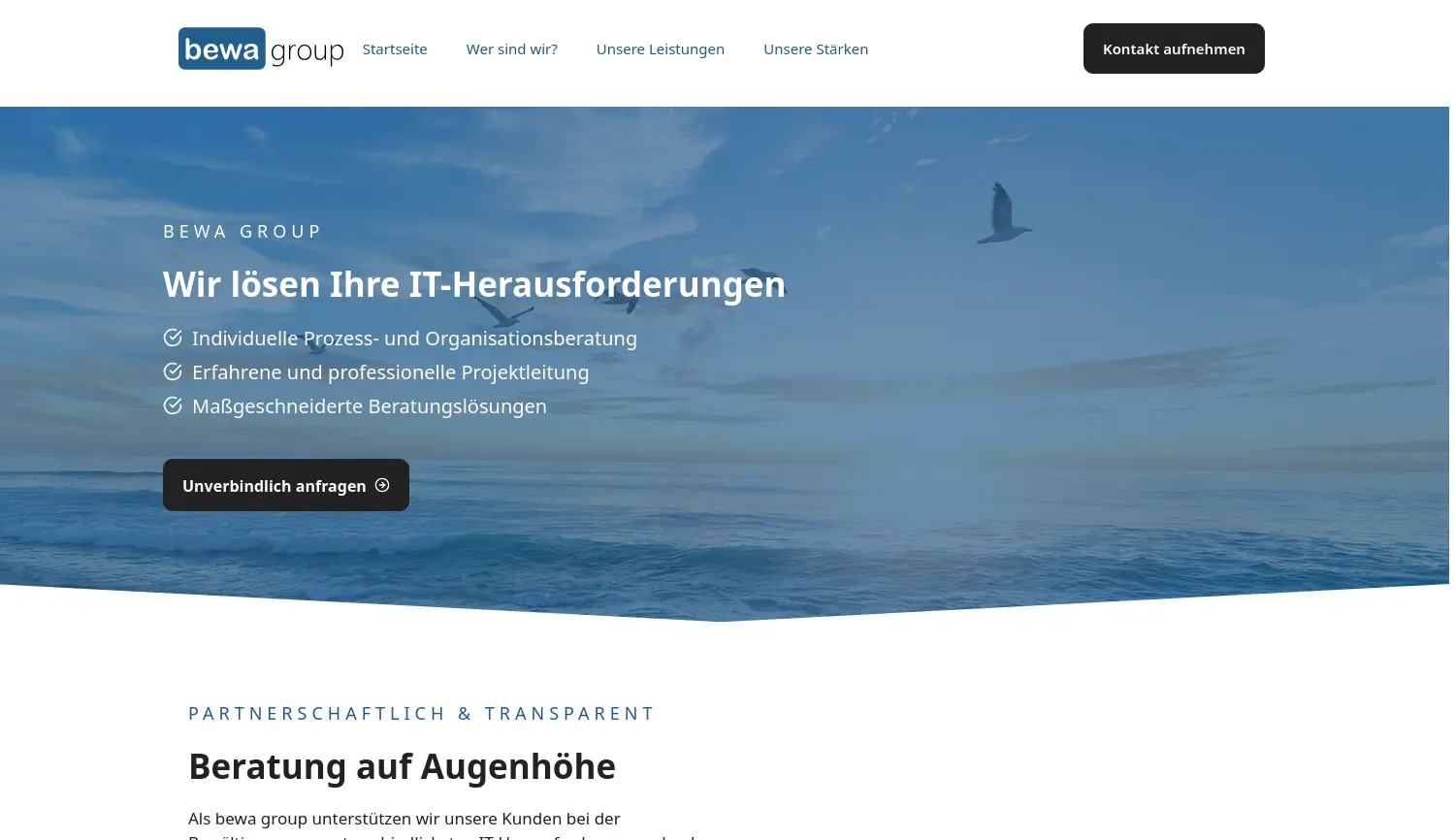 Website der Firma bewa group GmbH