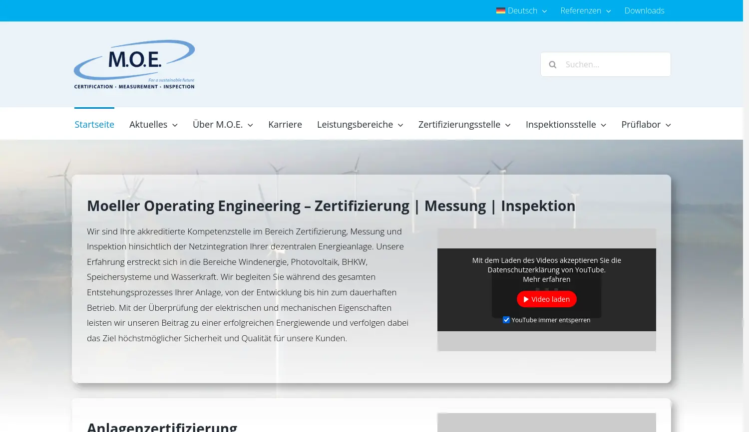 Website der Firma M.O.E. Moeller Operating Engineering GmbH