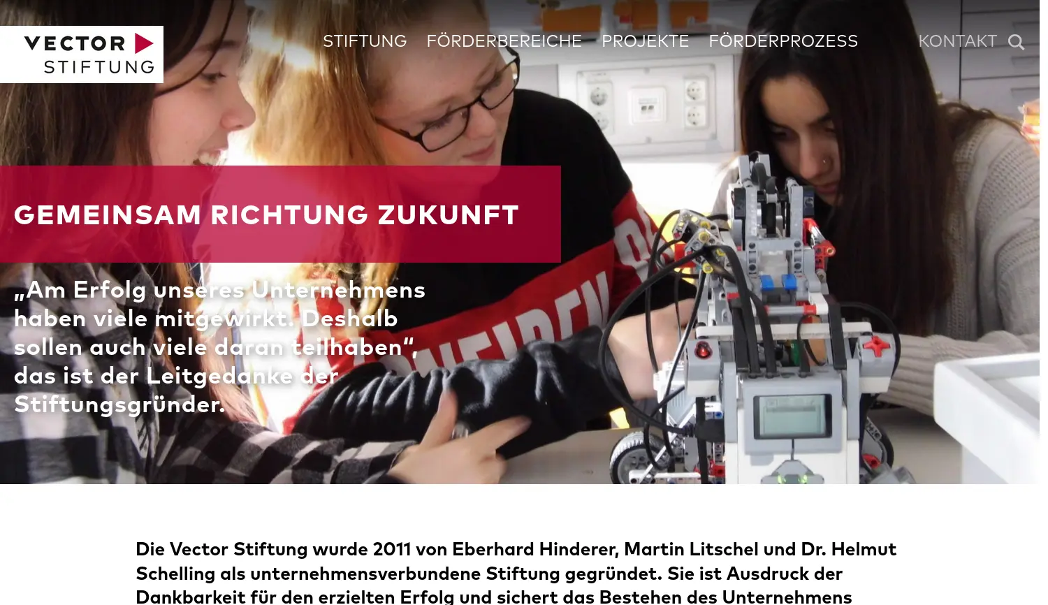 Website der Firma Vector Stiftung