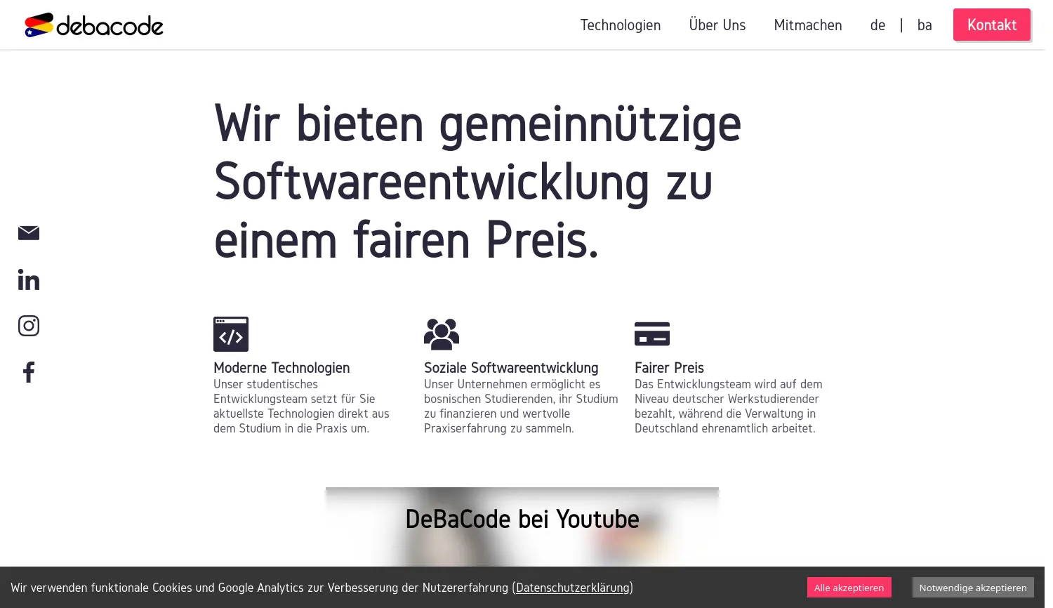 Website der Firma DeBaCode gemeinnützige UG (haftungsbeschränkt)
