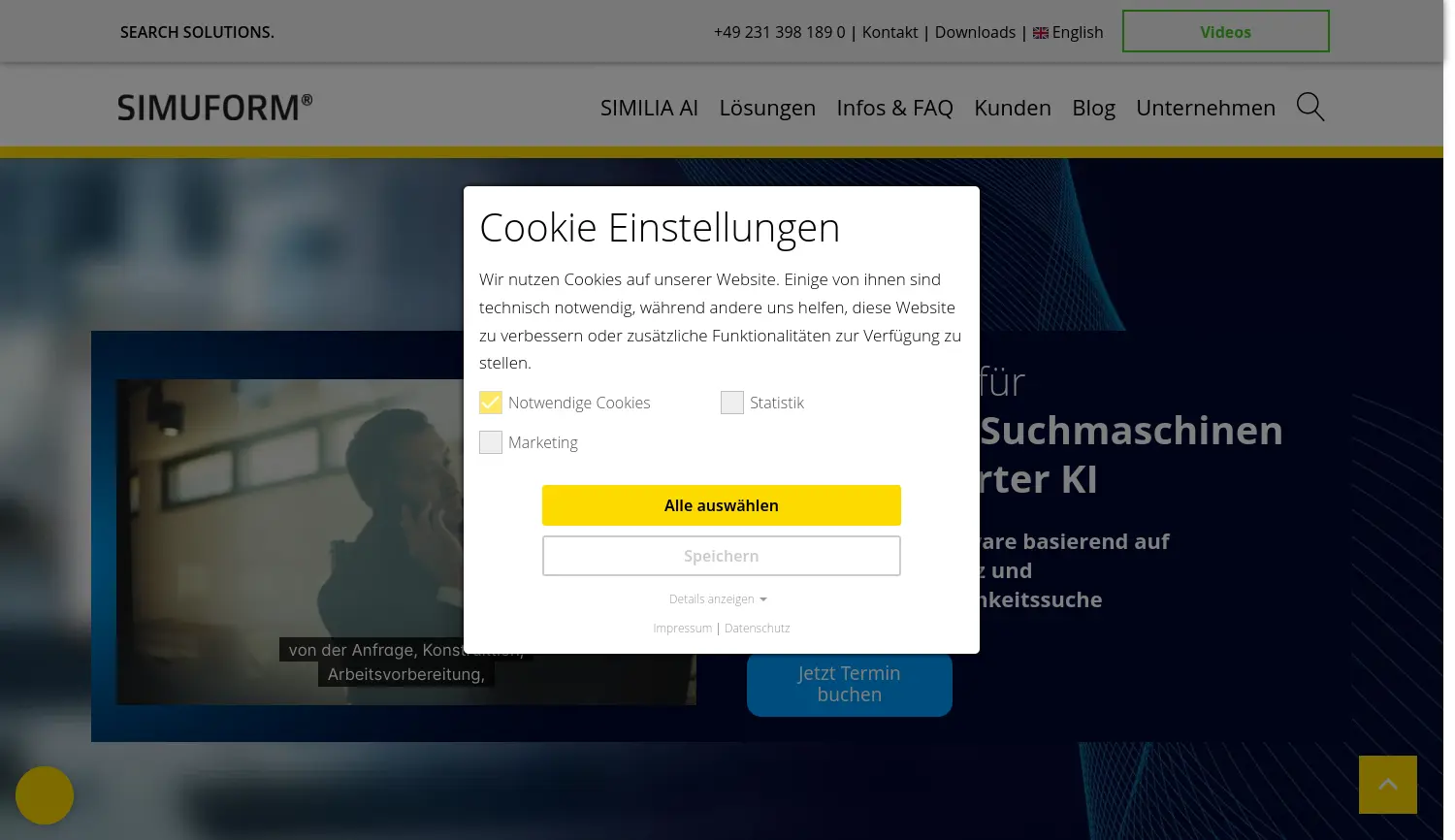 Website der Firma SIMUFORM Search Solutions GmbH