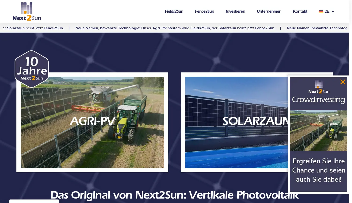 Website der Firma Next2Sun Technology GmbH