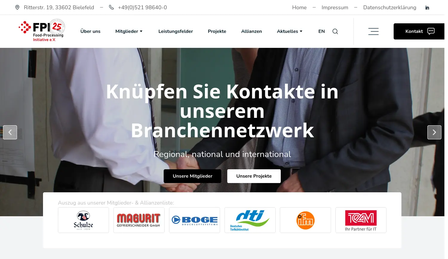 Website der Firma Food-Processing Initiative e.V.