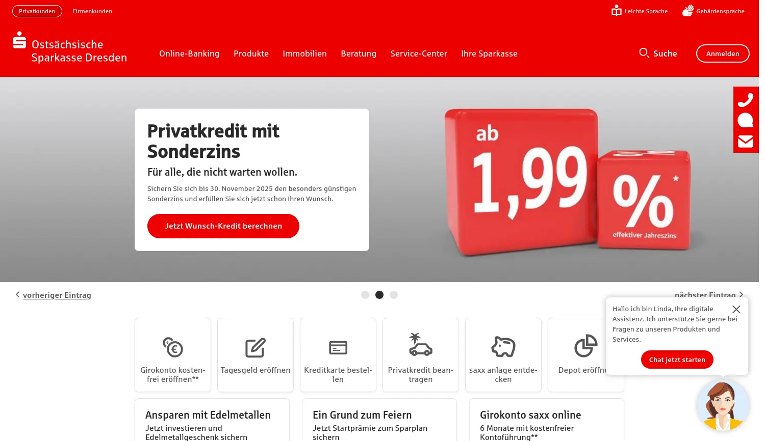 Website der Firma Ostsächsische Sparkasse Dresden Anstalt des Öffentlichen Rechts