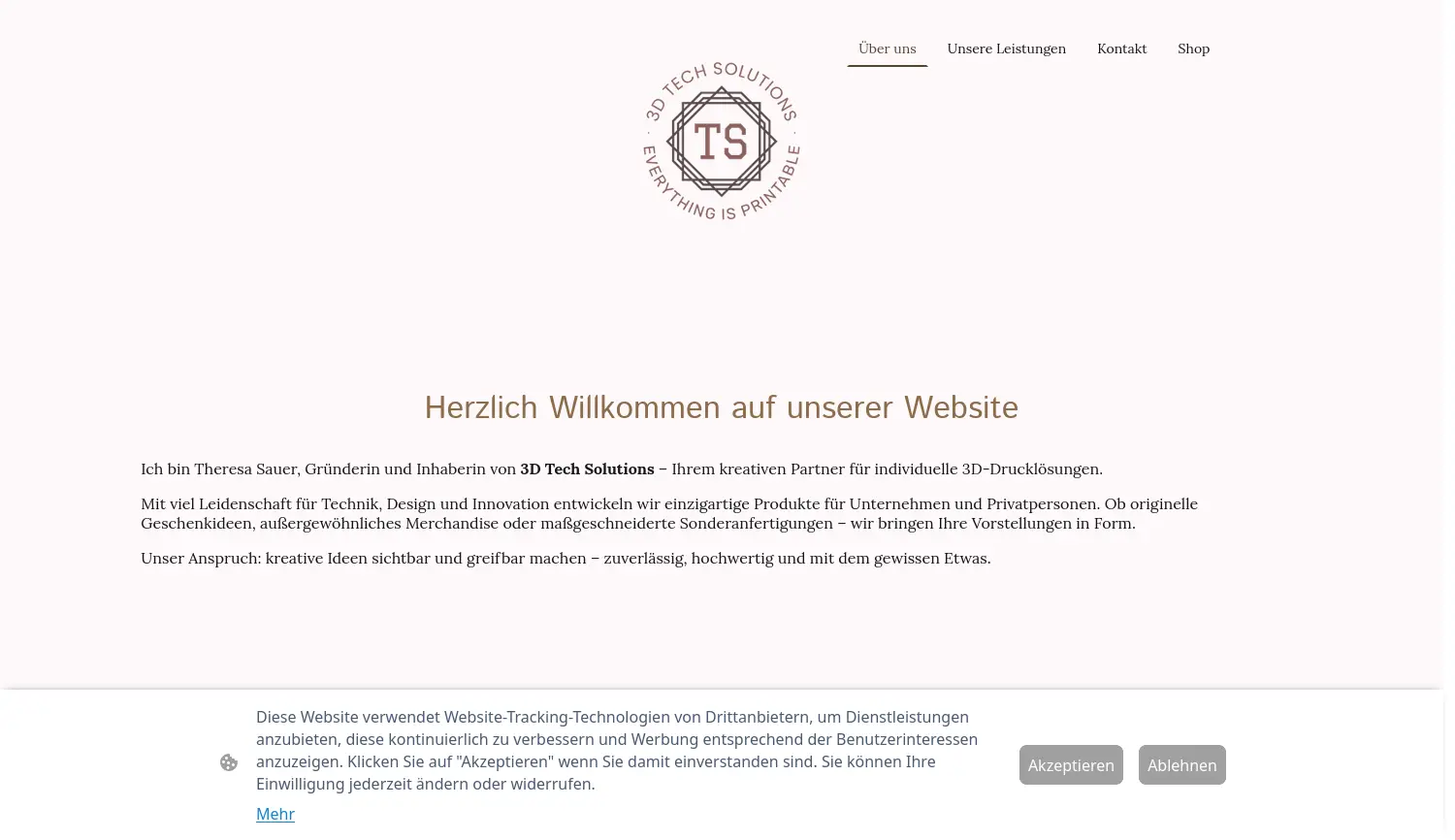 Website der Firma Theresa Sauer, 3D Tech Solutions