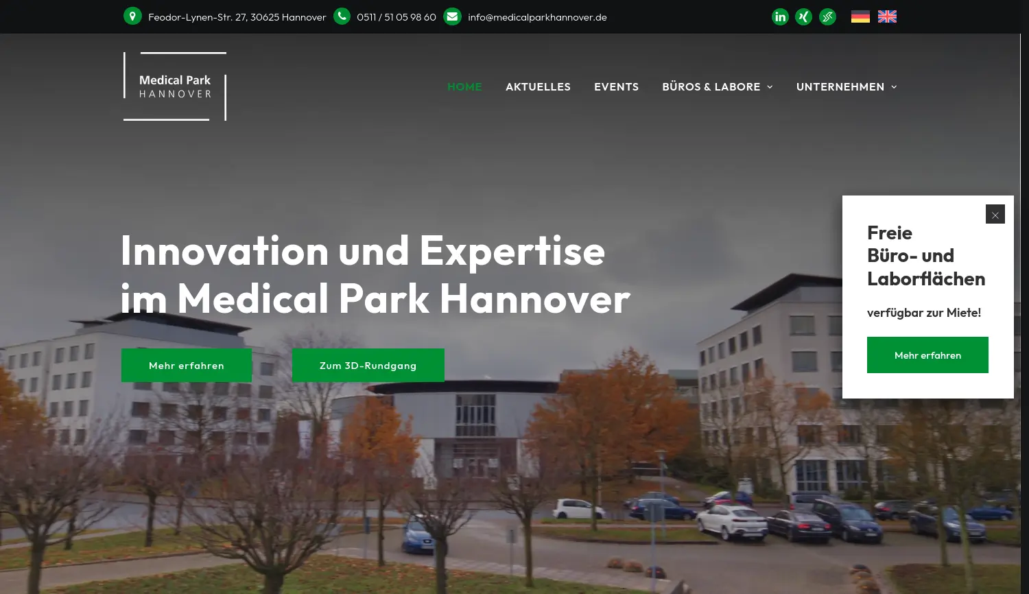 Website der Firma Medical Park Hannover GmbH